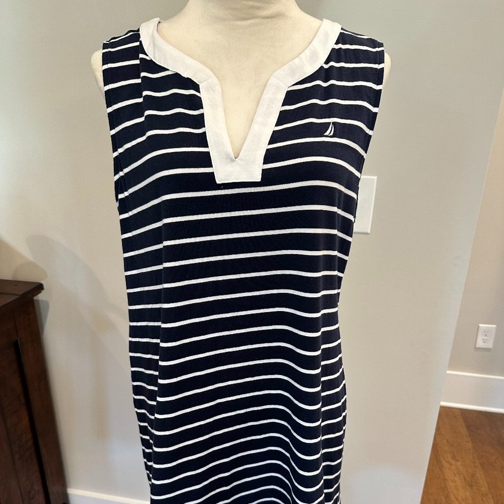 Nautica Sleeveless Dress Navy & White XL
